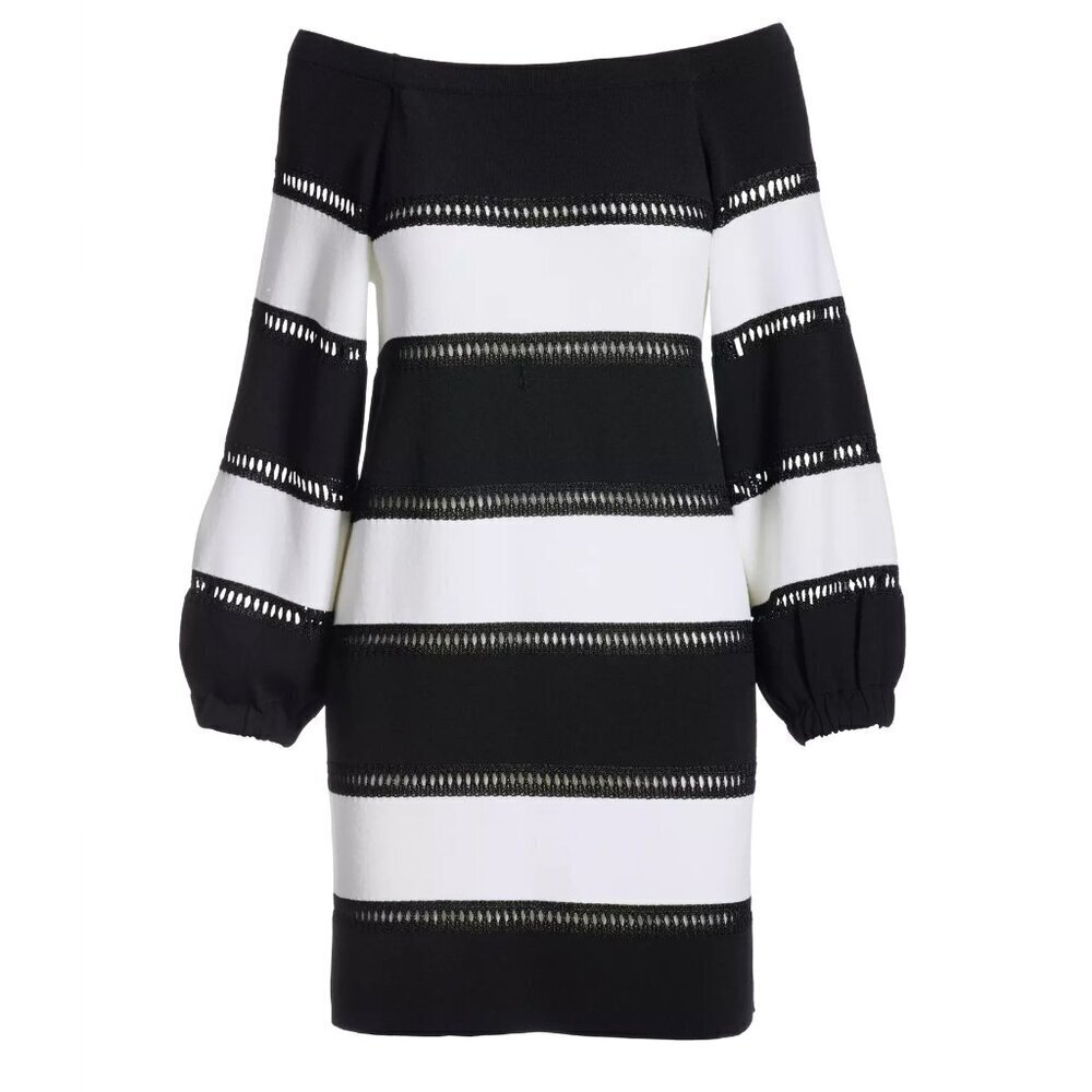 Bold Stripe Off the Shoulder Sweater Dress - Picture 2 of 3